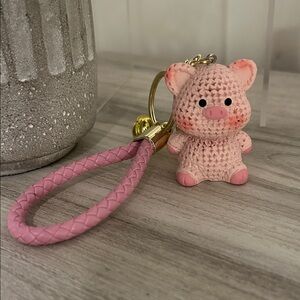 Pink Pig Keychain with Braided Strap NIP
